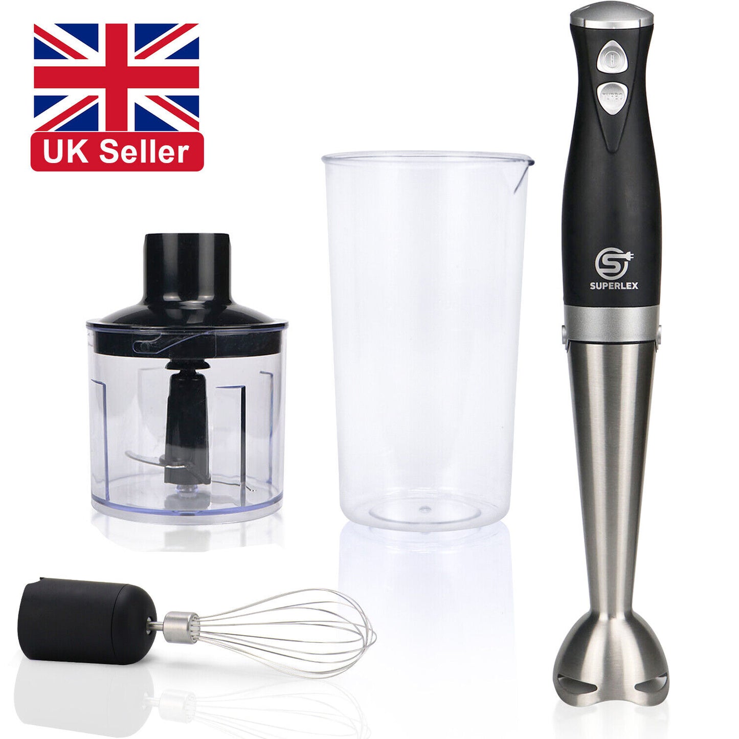 Handheld Blender Stick Food Processor Mixer Whisk & Chopper& Cup Stainless Steel