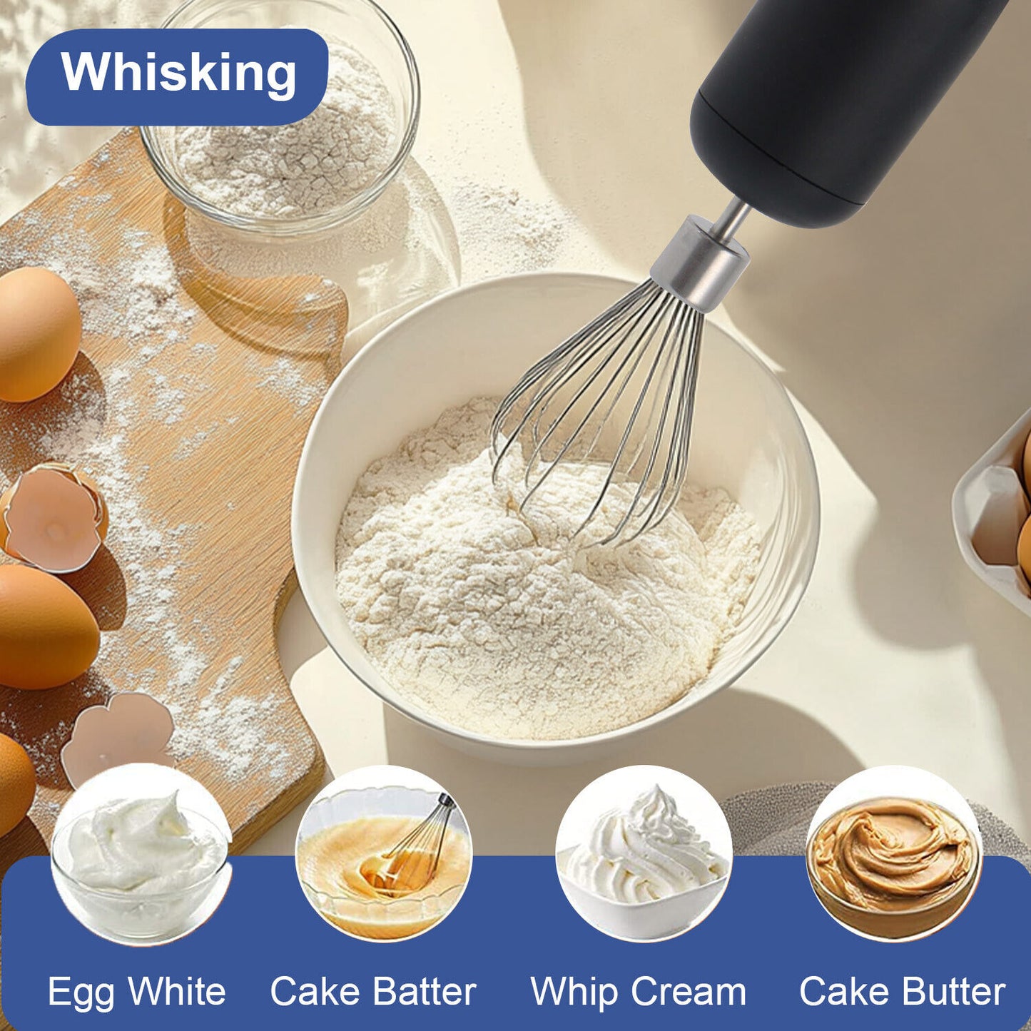 Handheld Blender Stick Food Processor Mixer Whisk & Chopper& Cup Stainless Steel