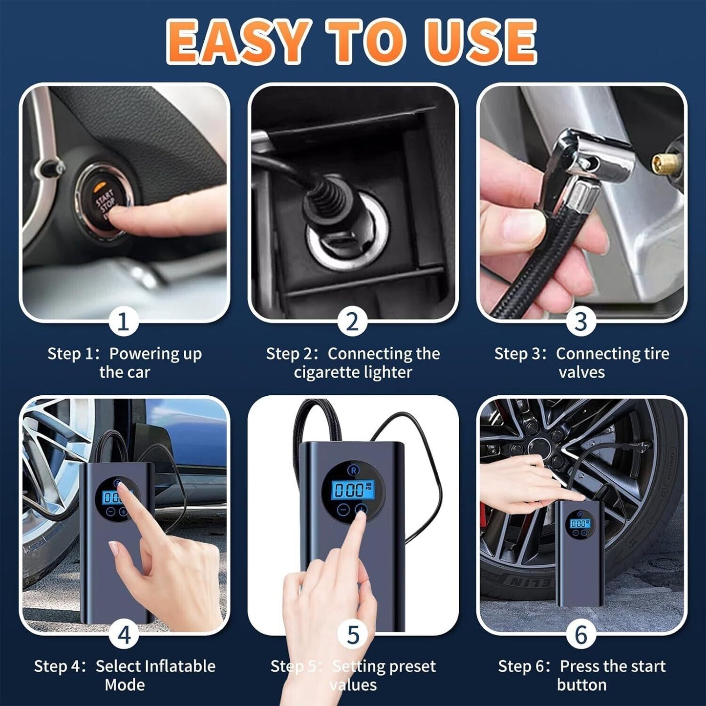Car Tyre Inflator Cordless Digital USB Rechargeable Tire Air Compressor Pump UK