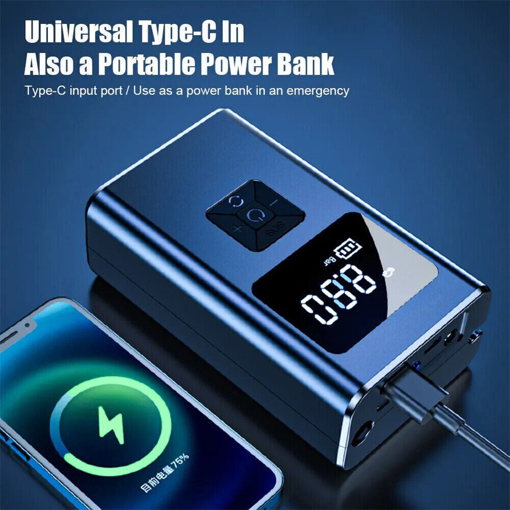 UK Car Tyre Inflator Cordless Digital Tire Air Compressor Pump USB Rechargeable