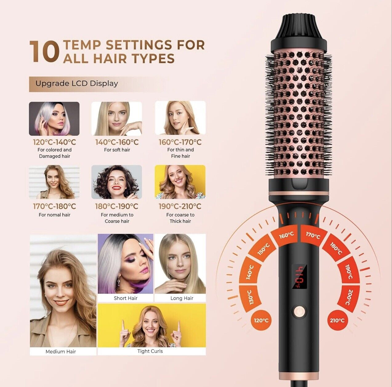 Thermal Brush 38MM Thermal Brush for Hair with LCD 120-210℃ round Curling Brush