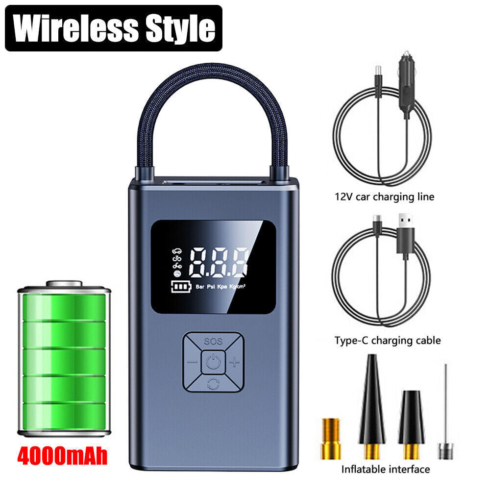 UK Car Tyre Inflator Cordless Digital Tire Air Compressor Pump USB Rechargeable