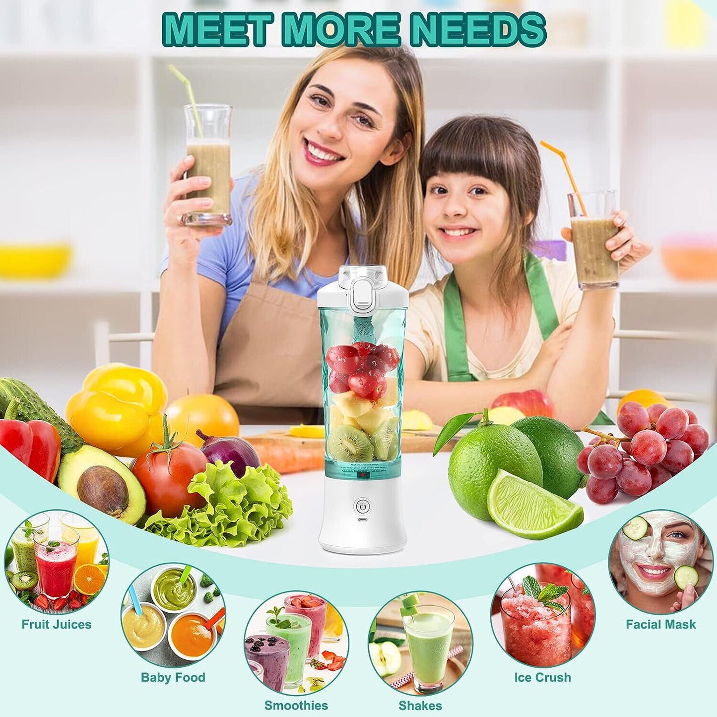 600Ml Electric Mini Juice Maker Portable Blender Smoothie Juicer Fruit Machine