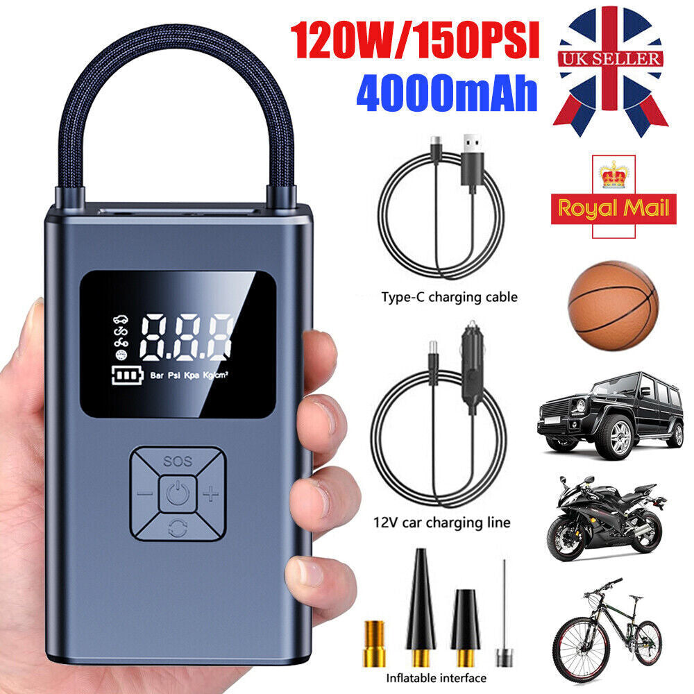UK Car Tyre Inflator Cordless Digital Tire Air Compressor Pump USB Rechargeable