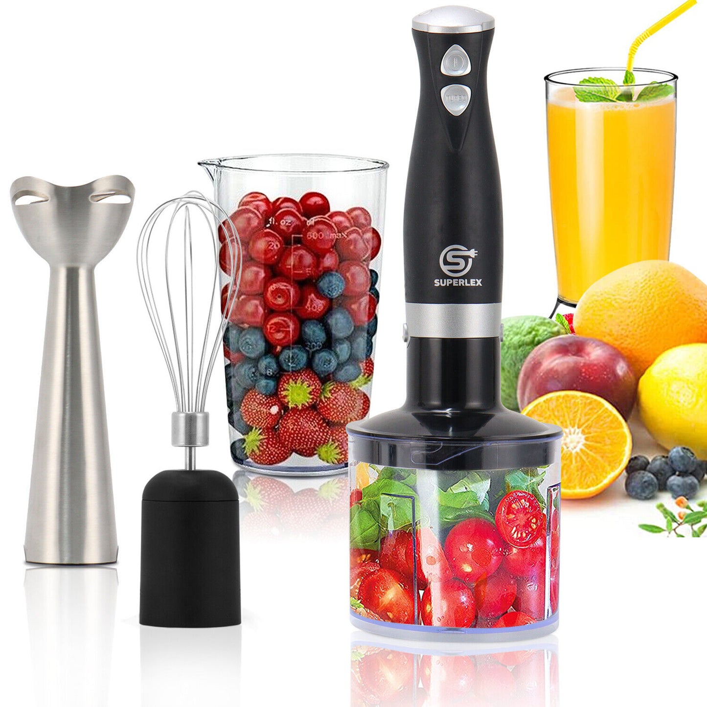 Handheld Blender Stick Food Processor Mixer Whisk & Chopper& Cup Stainless Steel