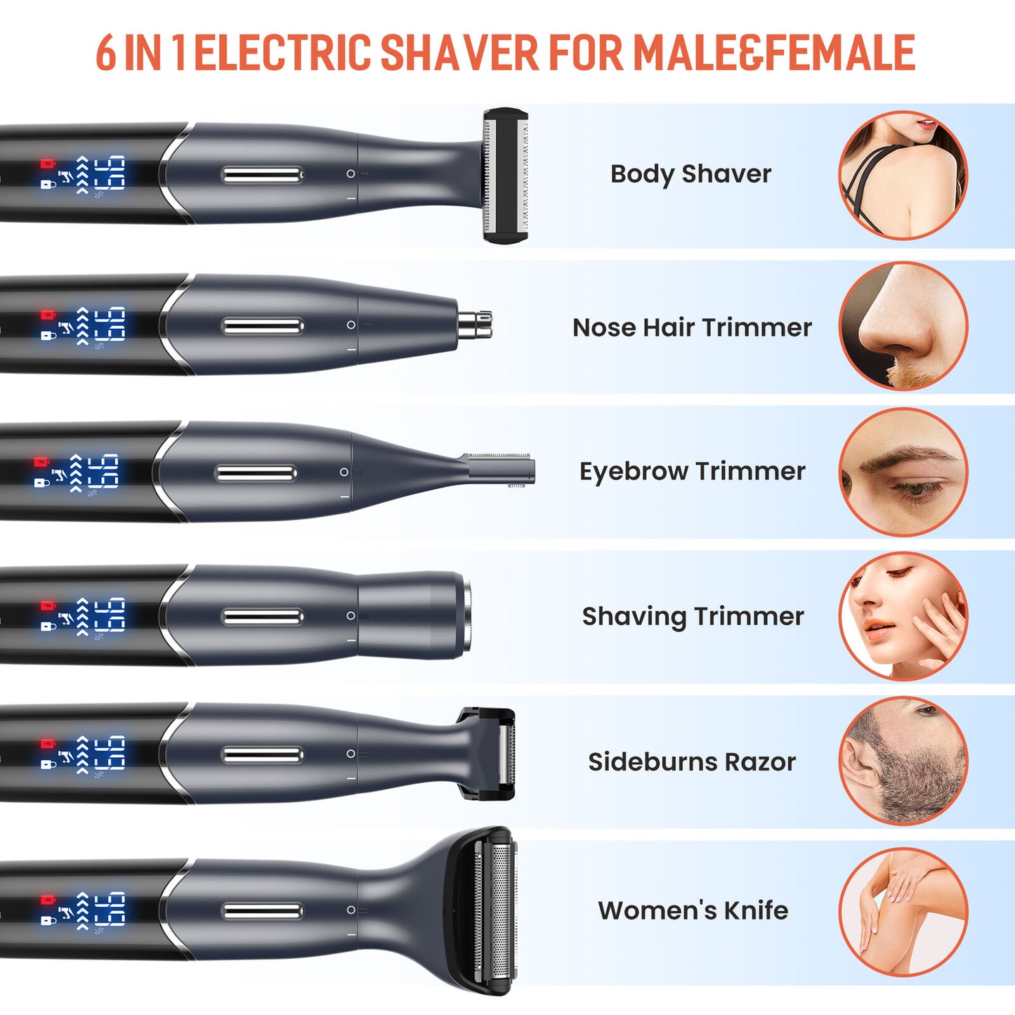 SEJOY 6In1 Electric Lady Shaver Painless Razor Bikini Trimmer Recharge Cordless