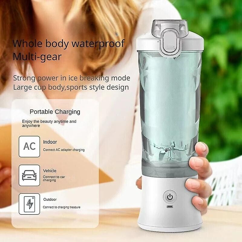 600ML Portable Mini Blender USB Rechargeable Juicer Cup Bottle Smoothie (White)