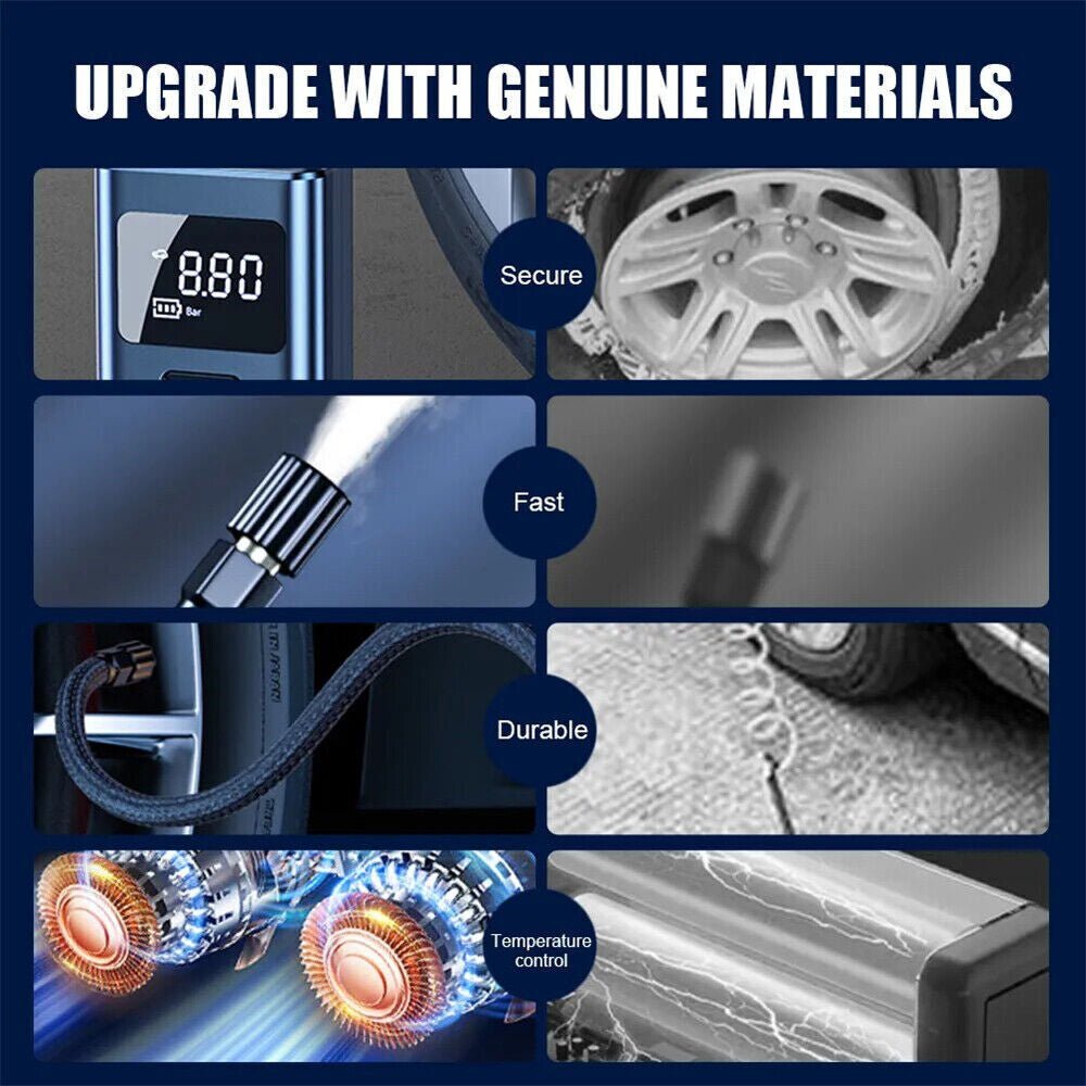 UK Car Tyre Inflator Cordless Digital Tire Air Compressor Pump USB Rechargeable