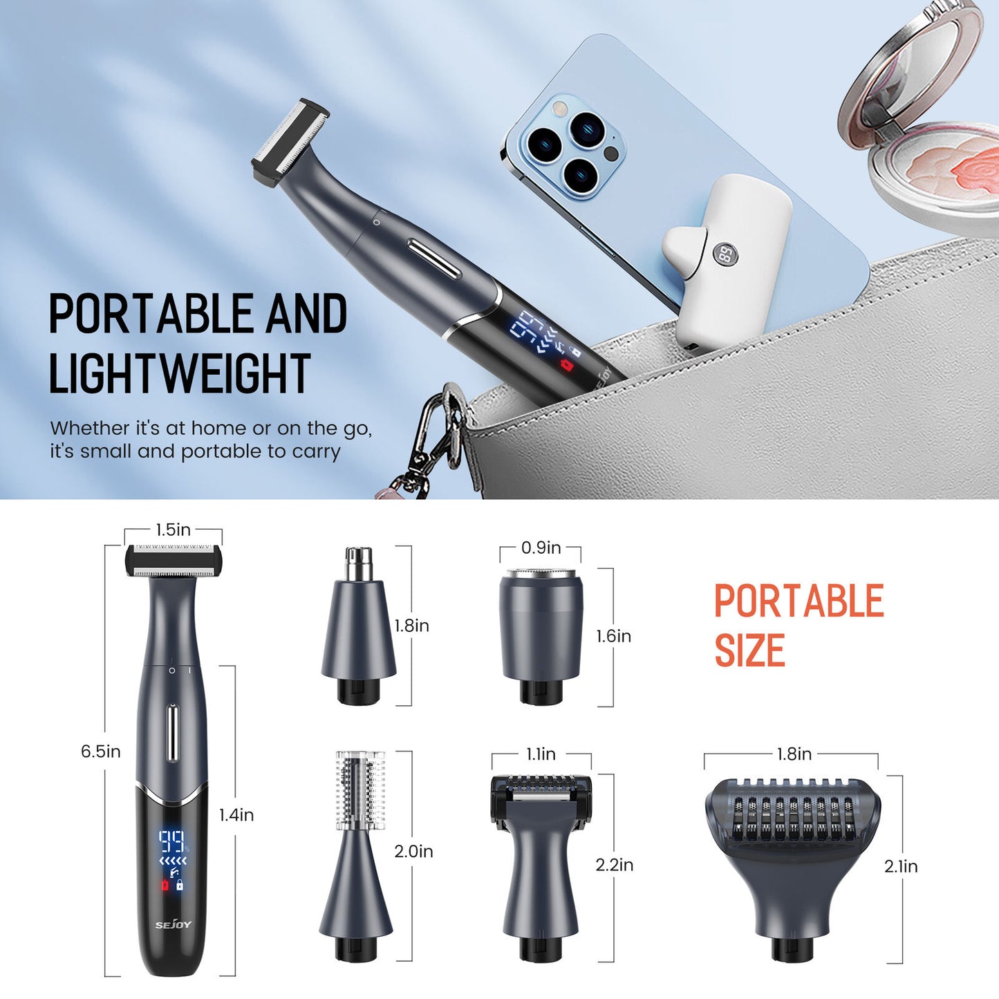SEJOY 6In1 Electric Lady Shaver Painless Razor Bikini Trimmer Recharge Cordless