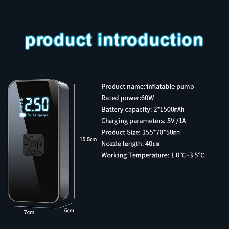 UK Car Tyre Inflator Cordless Digital USB Rechargeable Tire Air Compressor Pump