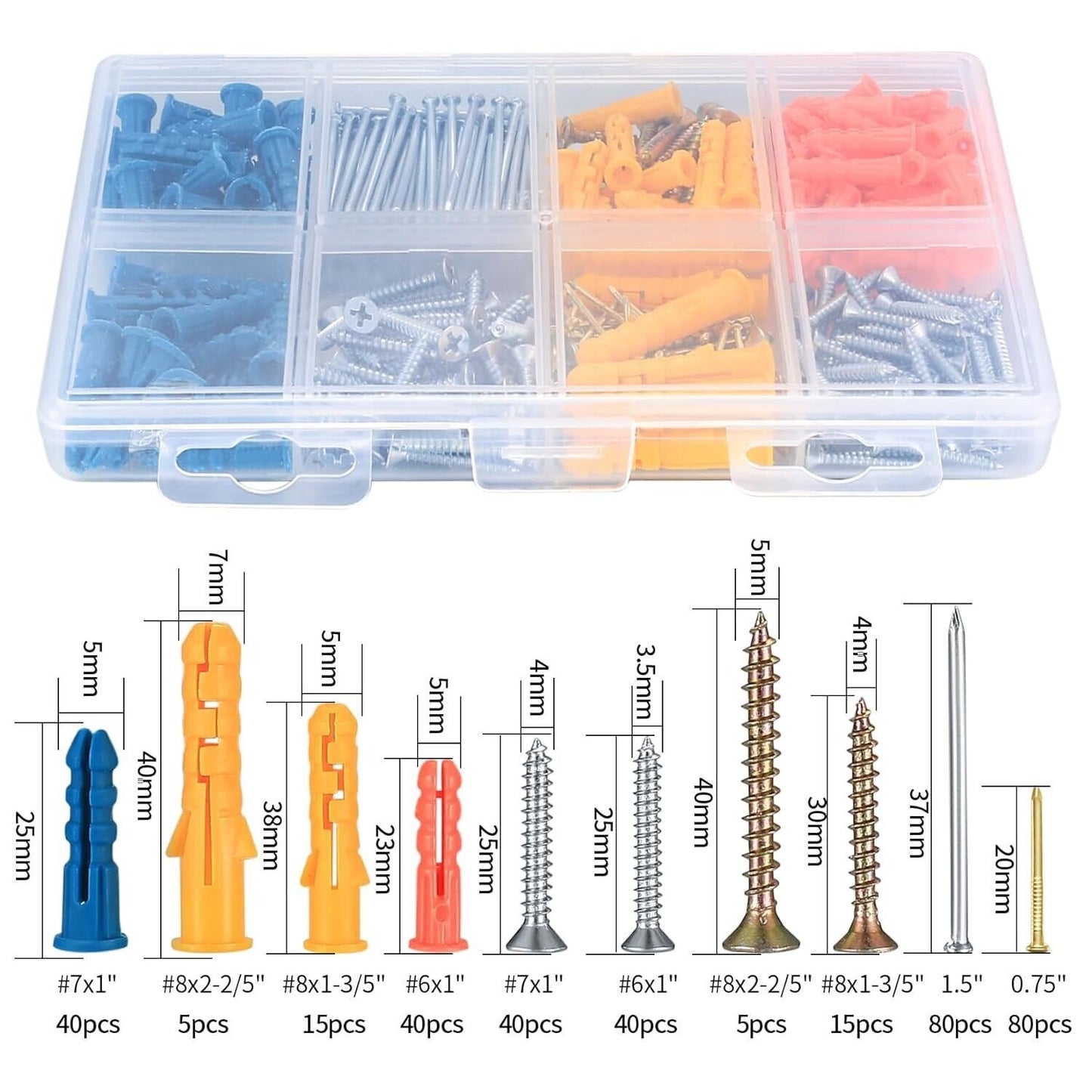 360 Pcs Plasterboard Screws and Wall Plugs and Nails Set,Assorted Masonry Brick