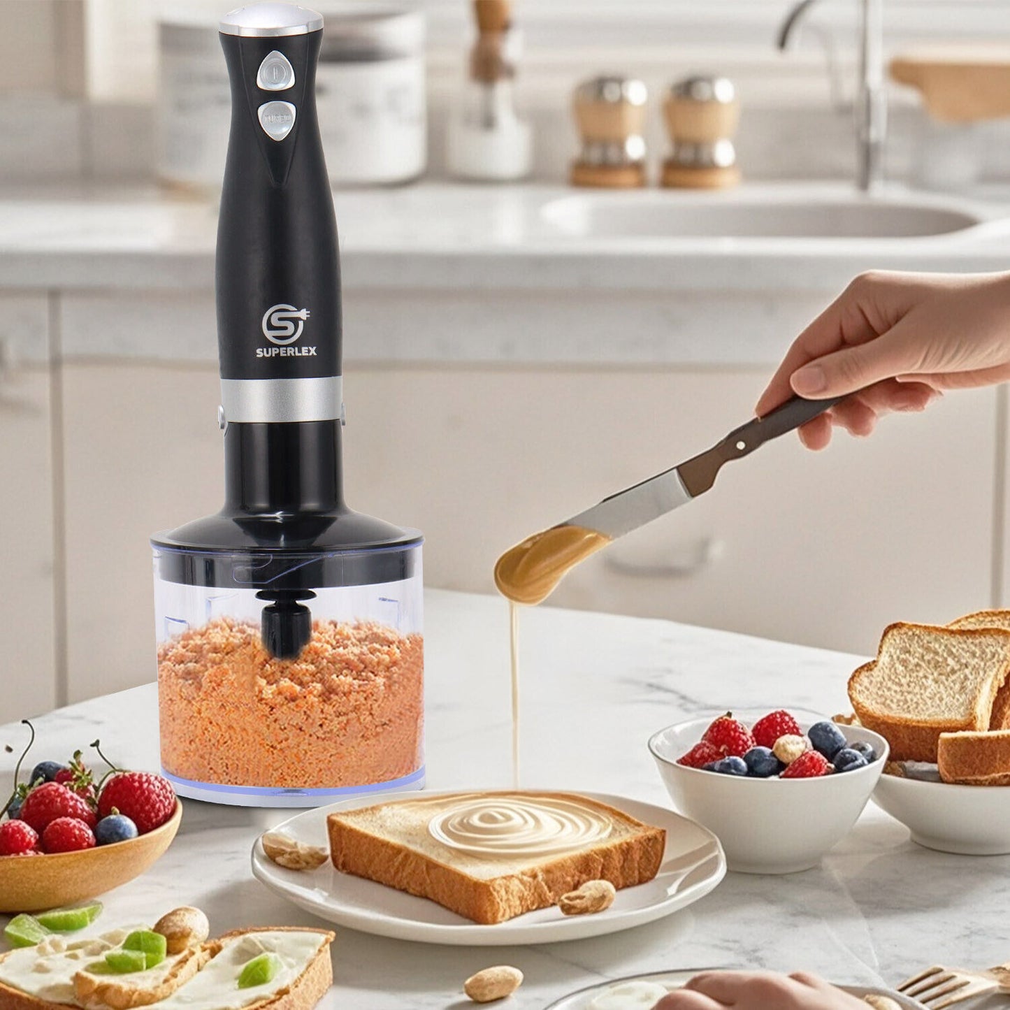 Handheld Blender Stick Food Processor Mixer Whisk & Chopper& Cup Stainless Steel