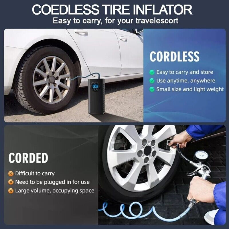 Car Tyre Inflator Cordless Digital USB Rechargeable Tire Air Compressor Pump UK
