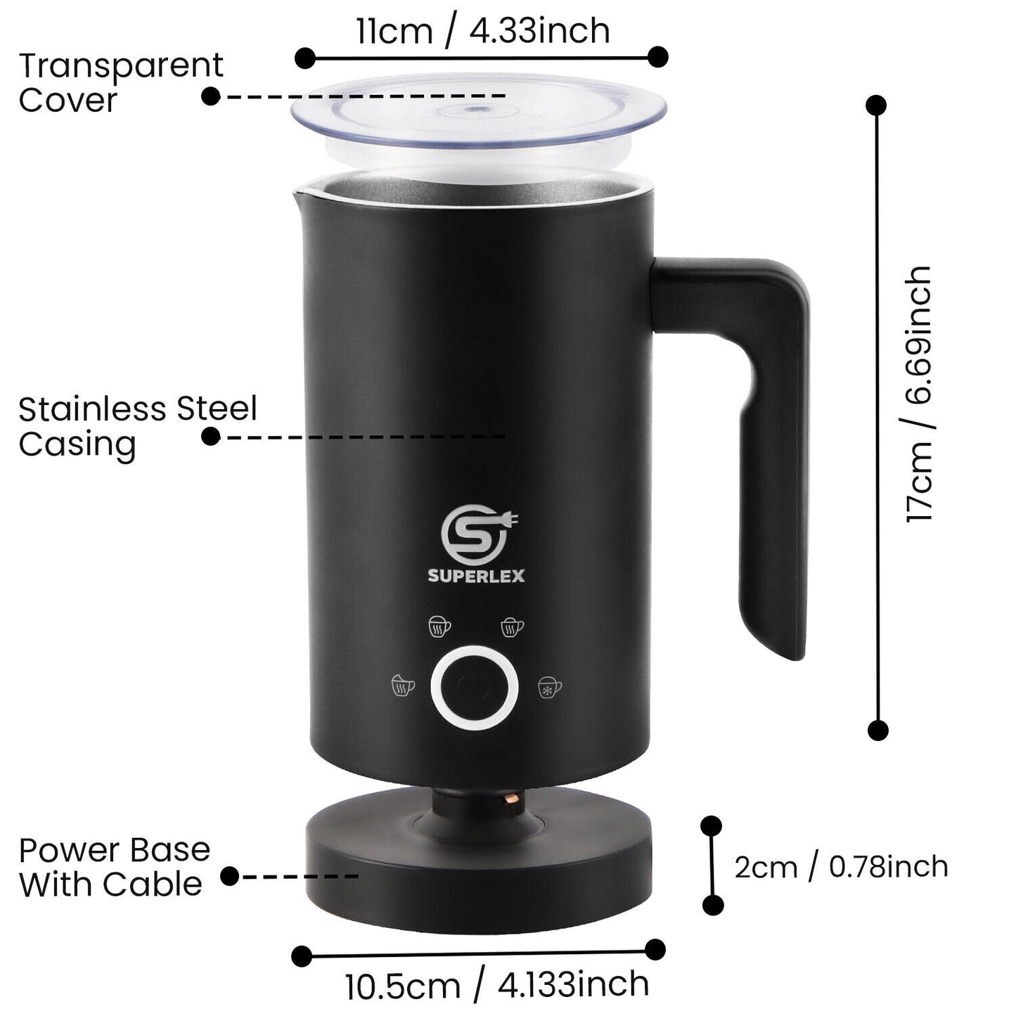 SUPERLEX Electric Milk Steamer Foaming & Coffee, Latte, Cappuccino,Hot Chocolate