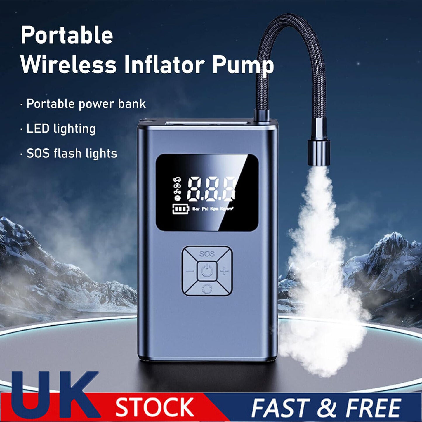 UK Car Tyre Inflator Cordless Digital Tire Air Compressor Pump USB Rechargeable