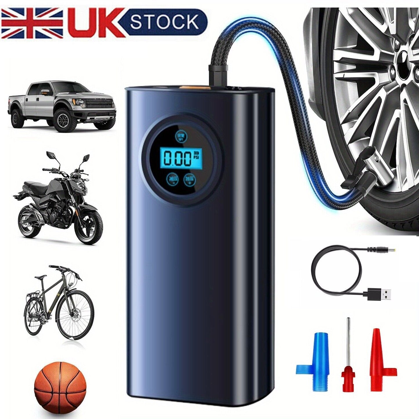 Car Tyre Inflator Cordless Digital USB Rechargeable Tire Air Compressor Pump UK