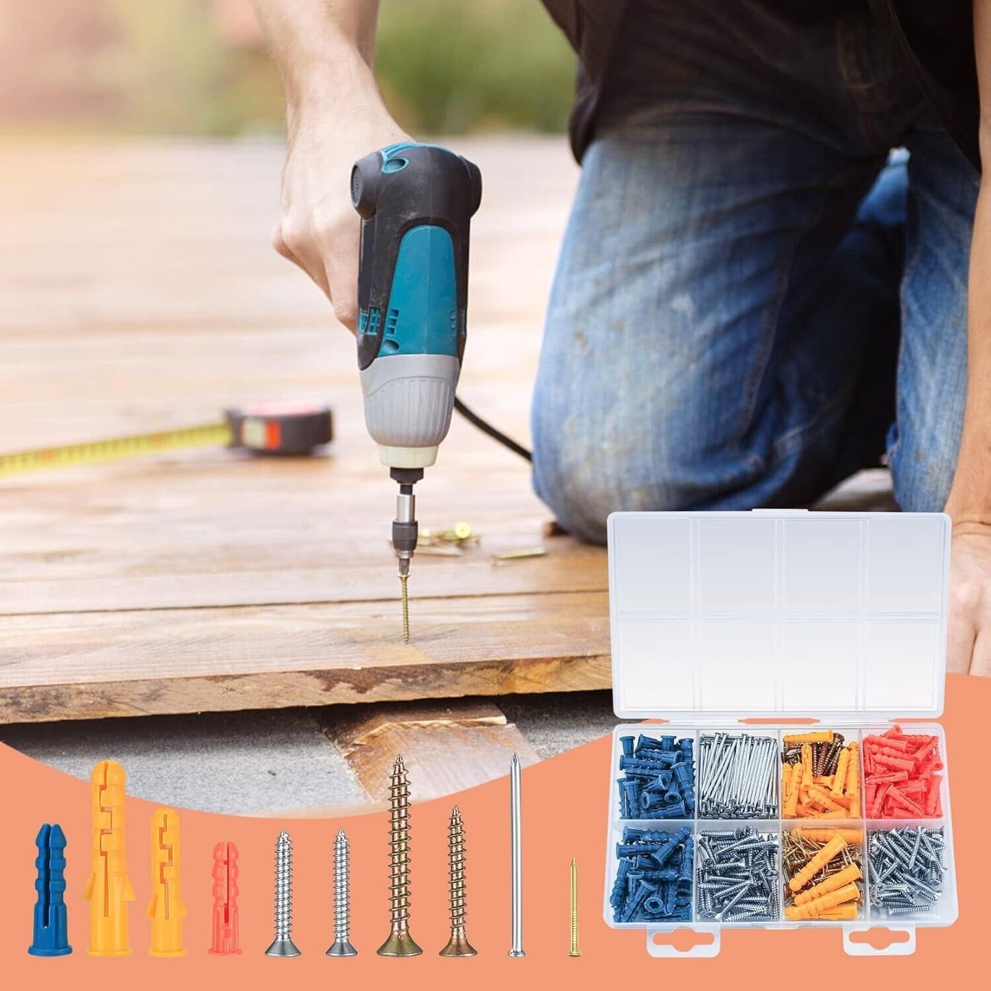 360 Pcs Plasterboard Screws and Wall Plugs and Nails Set,Assorted Masonry Brick