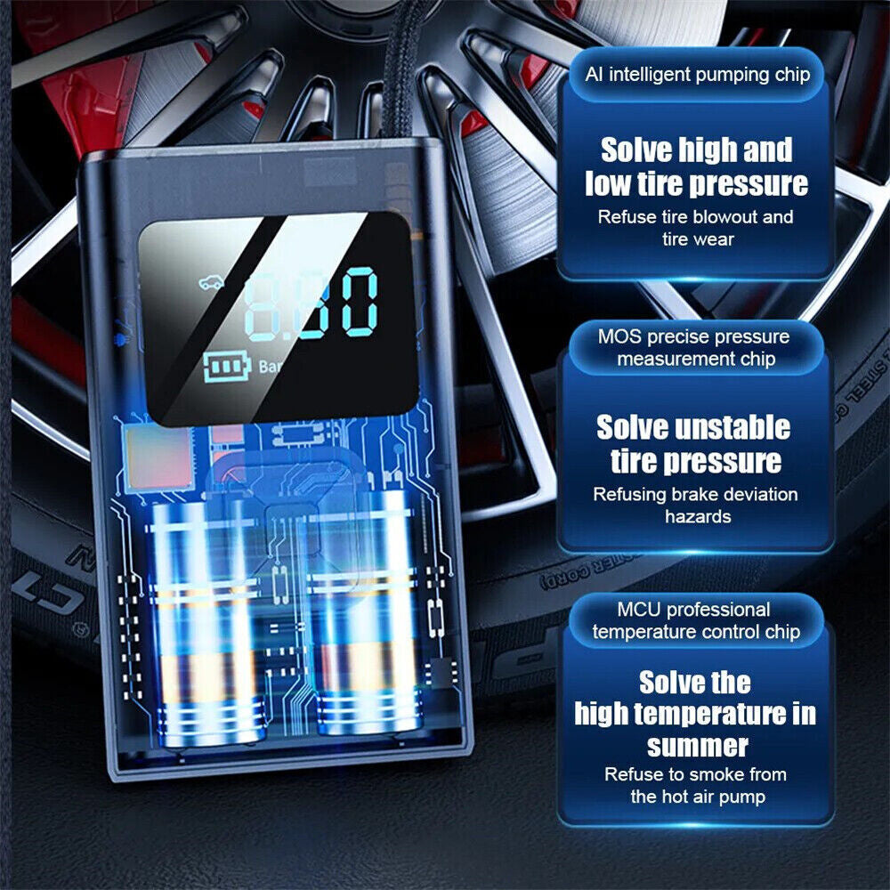 UK Car Tyre Inflator Cordless Digital Tire Air Compressor Pump USB Rechargeable