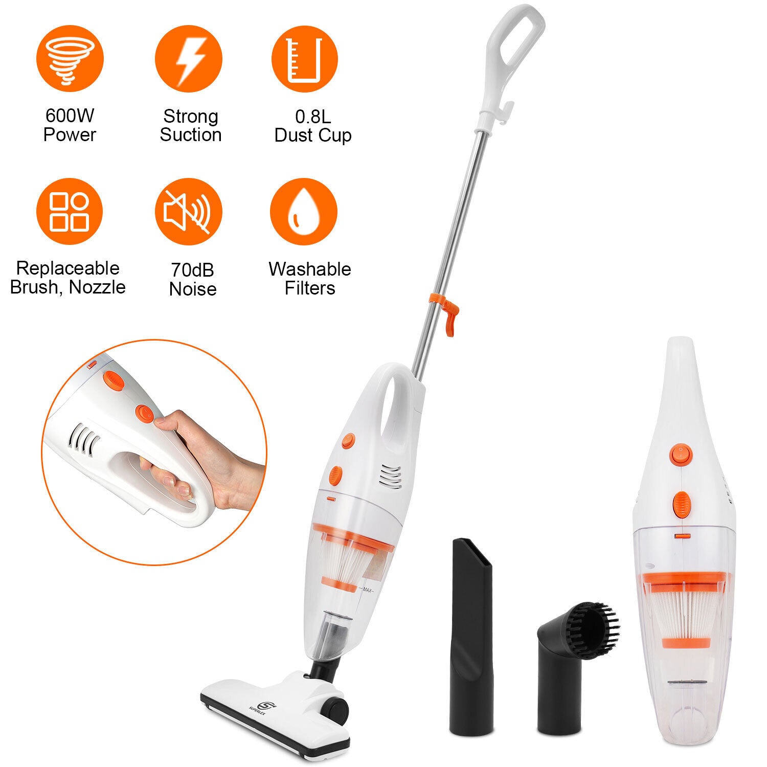 SUPERLEX Stick Vacuum Cleaner Bagless 3 in 1 Upright Handheld Lightweight Hoover