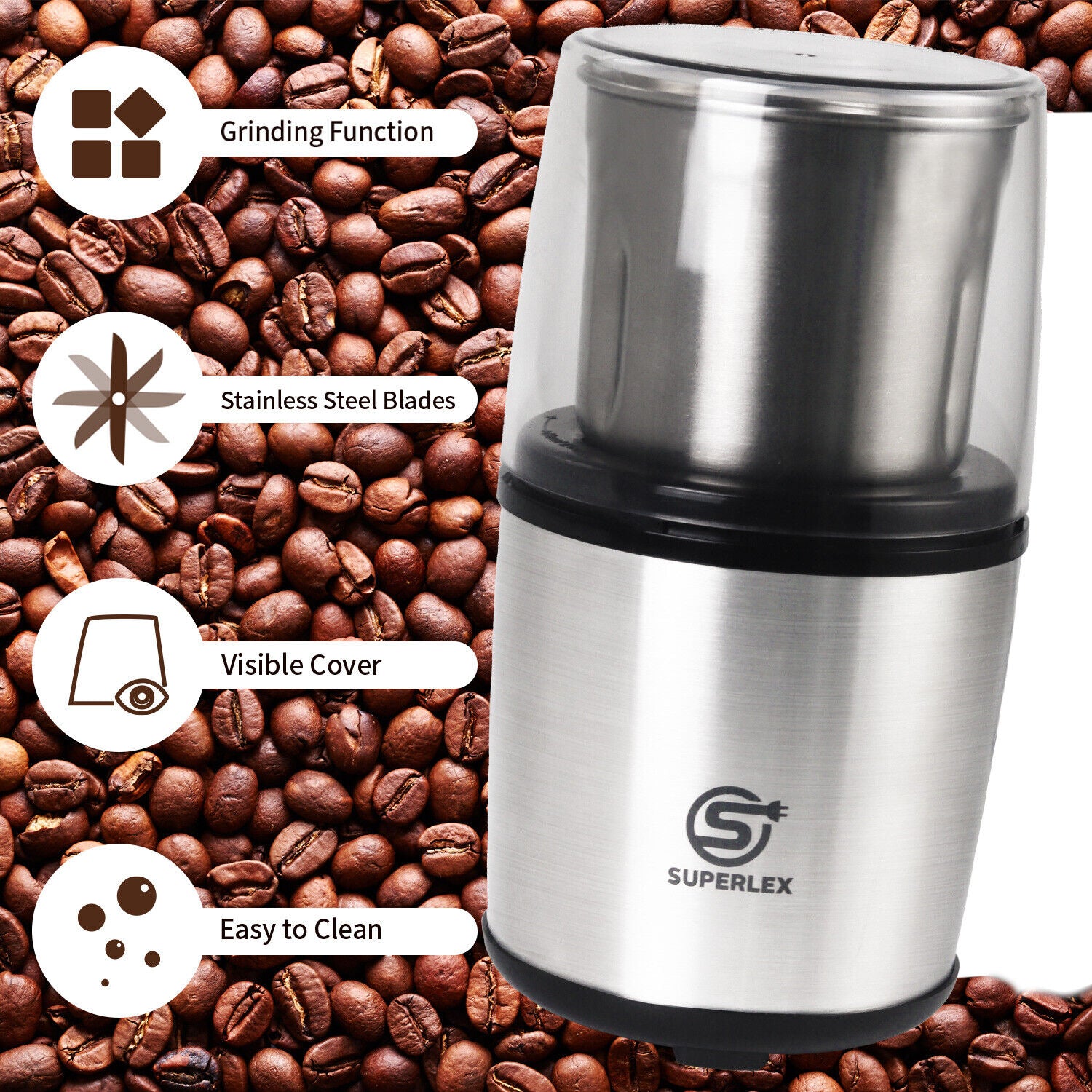 SUPERLEX Electric Coffee Grinder Easy Operation / Clean Milling Nut Bean Spice