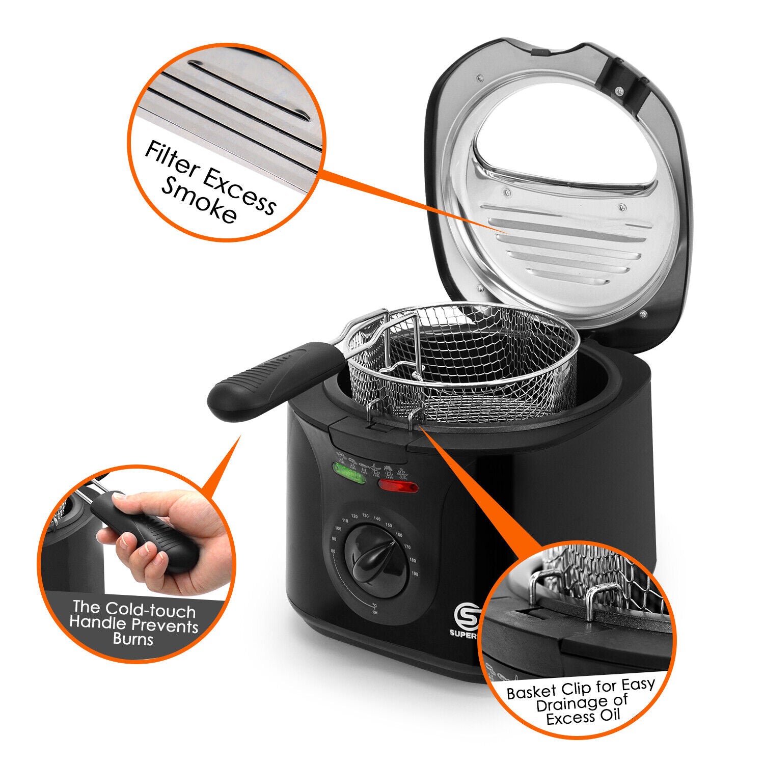 SUPERLEX 2L Deep Fat Fryer Electric Non-Stick Chip Pan & Basket Oil Fry 1300W