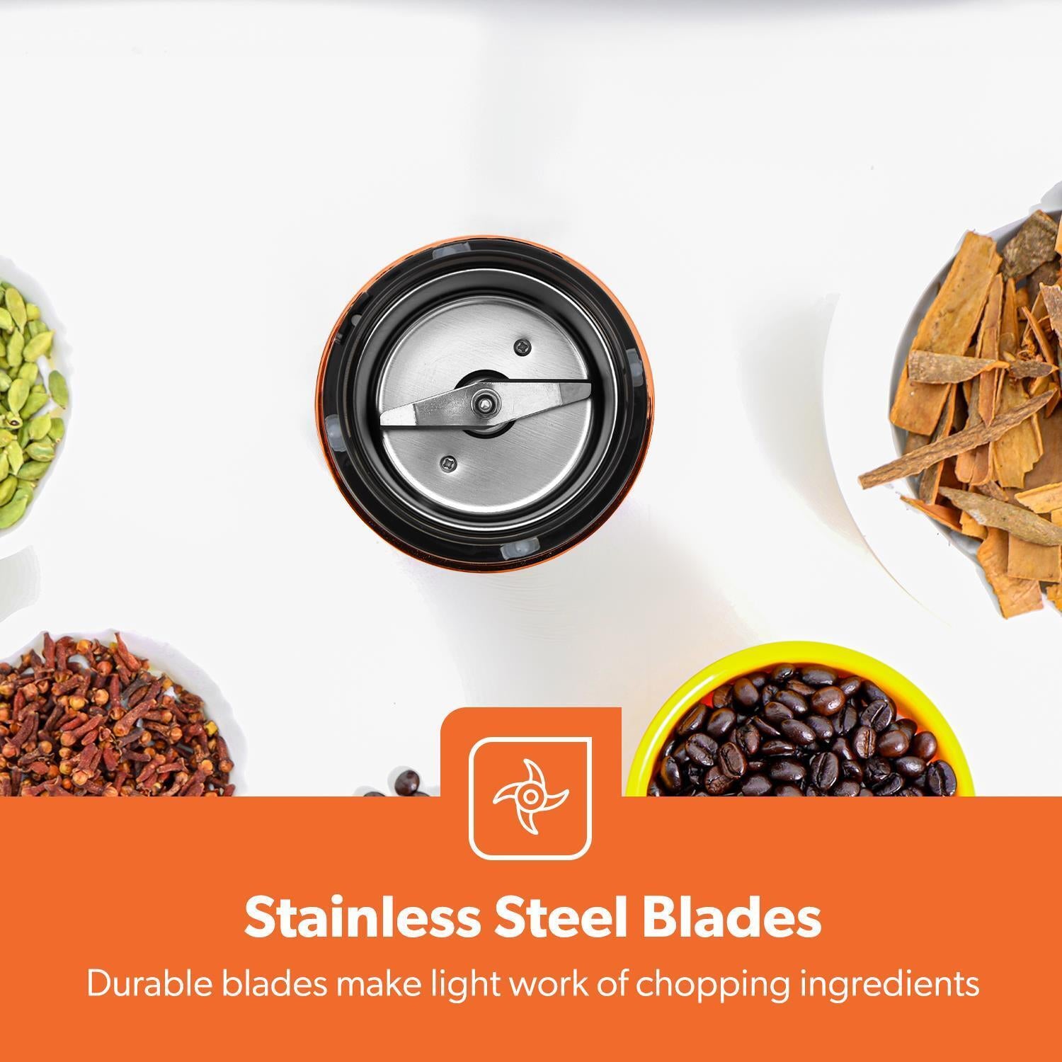 80G Coffee Grinder Stainless Steel Blades Dried Spice Nuts Herbs Mill 200W Black