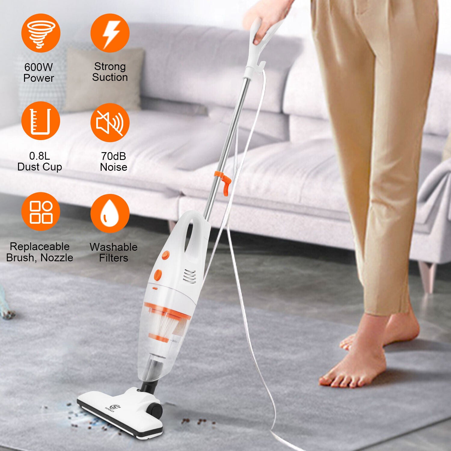 SUPERLEX Stick Vacuum Cleaner Bagless 3 in 1 Upright Handheld Lightweight Hoover