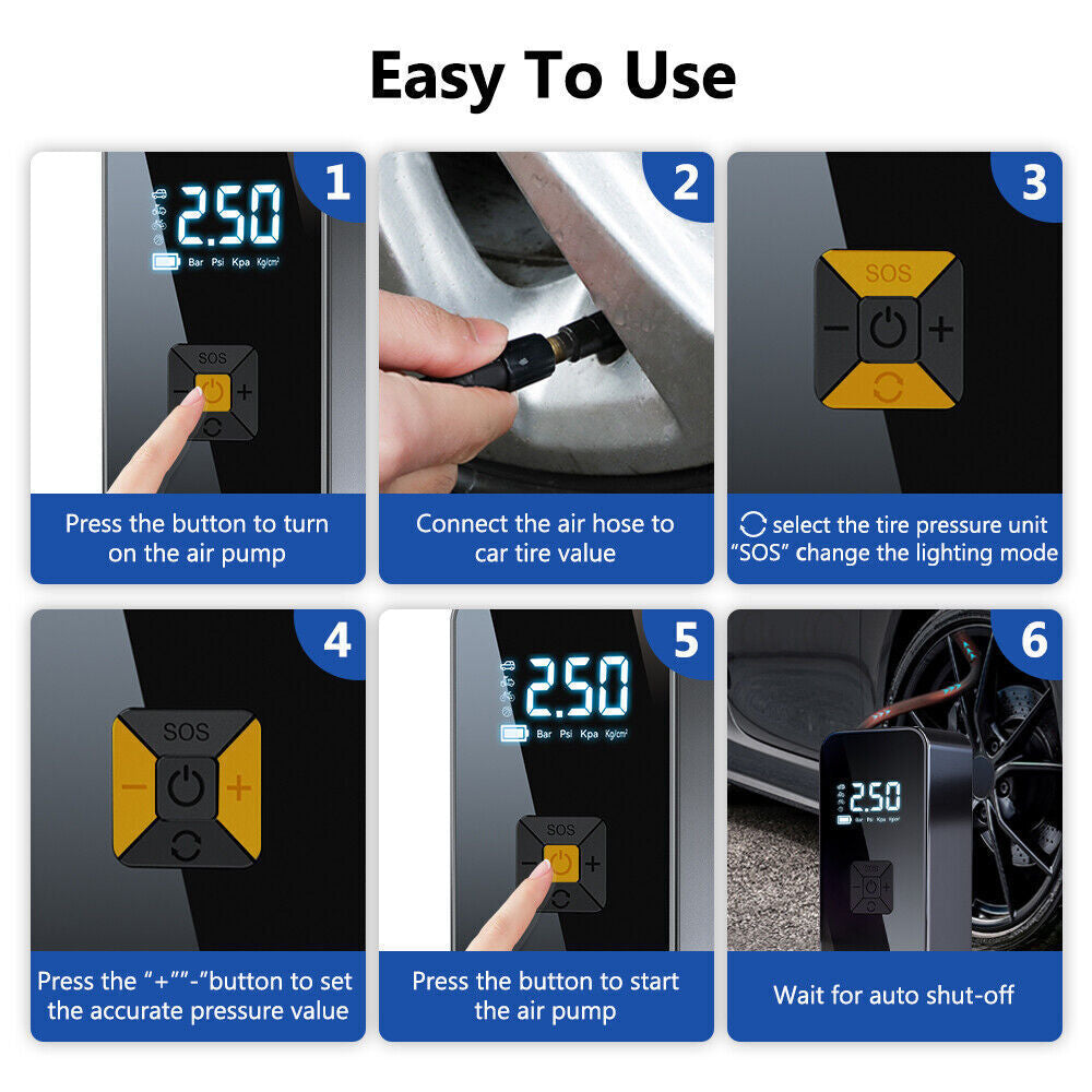 UK Car Tyre Inflator Cordless Digital USB Rechargeable Tire Air Compressor Pump