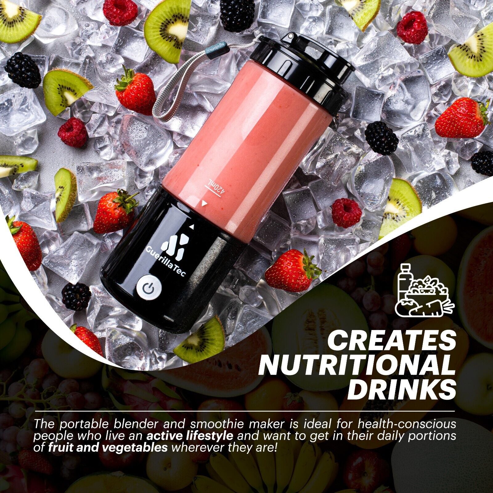 Guerillatec Portable Blender USB Rechargeable, 420Ml Mini Smoothie Maker - Gym