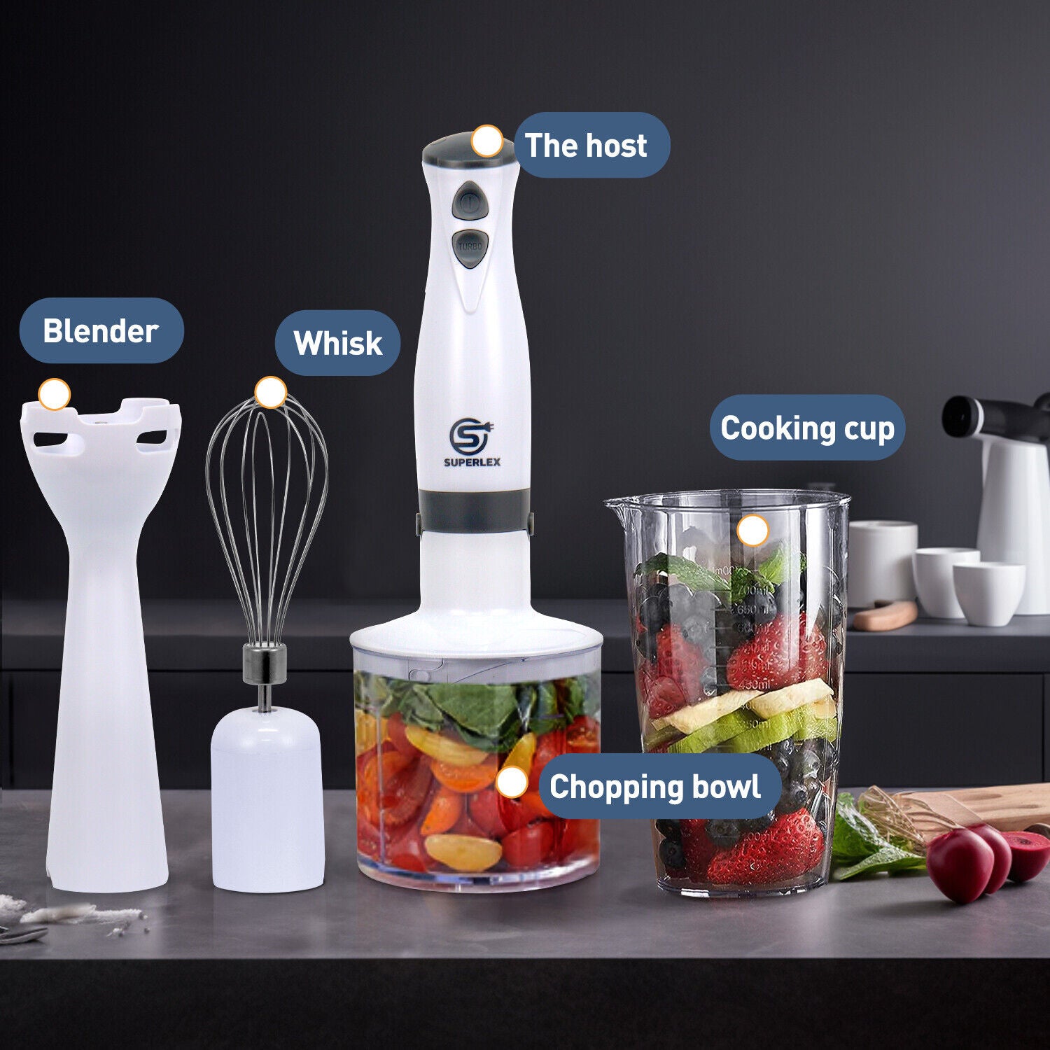 SUPERLEX Hand Blender & Whisk & Chopper Curry Puree Food Mixer &Liquidiser 700ML