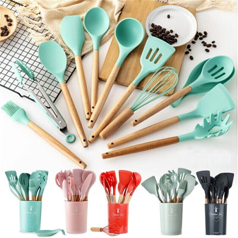 Kitchen Utensil Set 12-Pcs Silicone Heat Resistant Kitchen Cookware Gadget Tools
