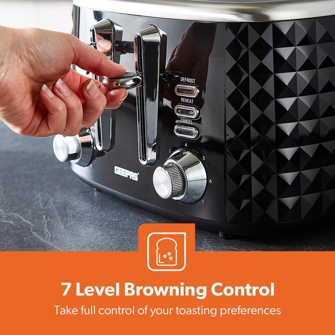 Argyle 4 Slice Bread Toaster 7 Level Browning Control Defrost Black