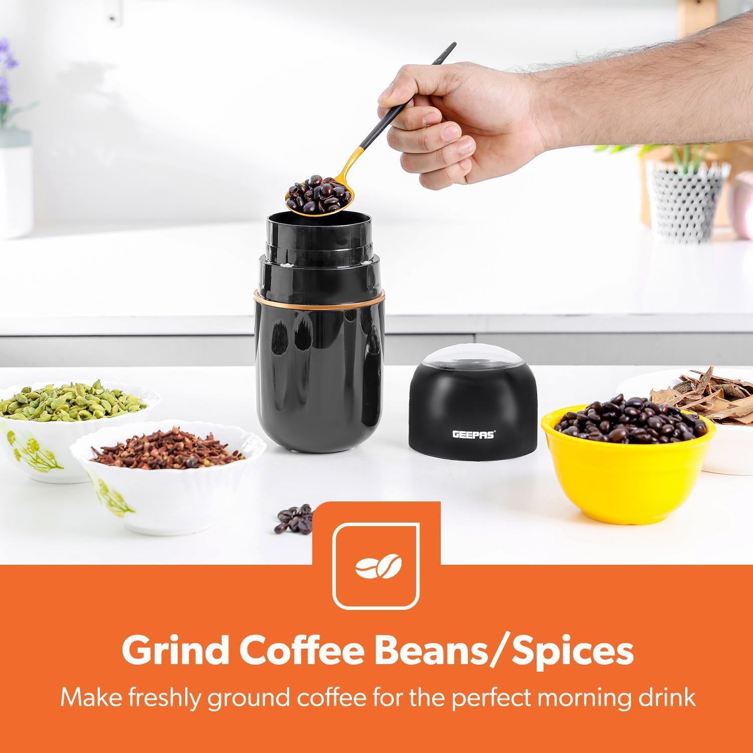 80G Coffee Grinder Stainless Steel Blades Dried Spice Nuts Herbs Mill 200W Black