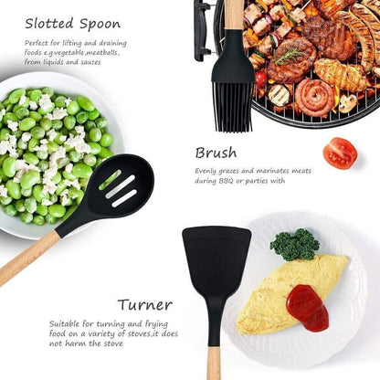 Kitchen Utensil Set 12-Pcs Silicone Heat Resistant Kitchen Cookware Gadget Tools