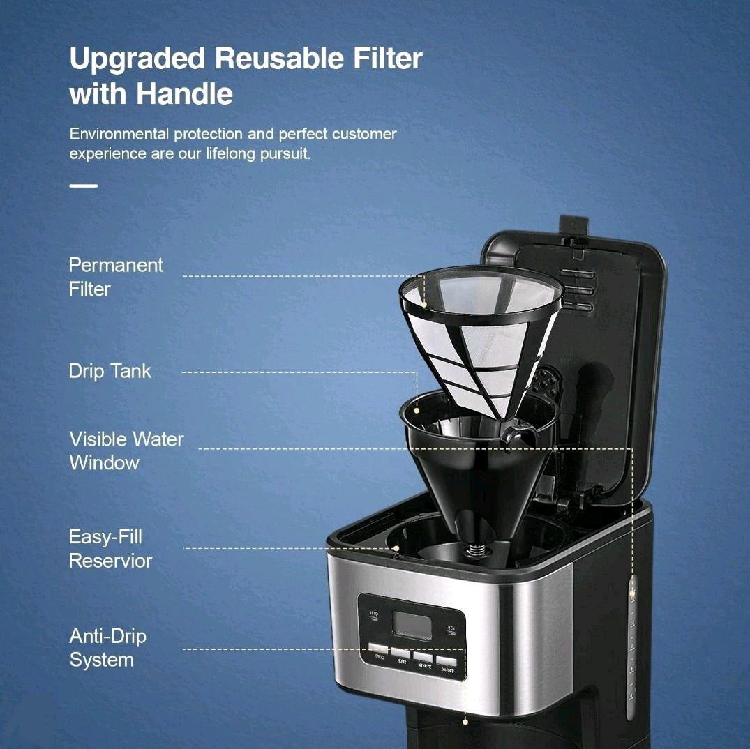 Coffee Maker, Filter Coffee Machine with Timer, 1.5L Programmable Drip Coffee Maker, 40Min Keep Warm & Anti-Drip System,