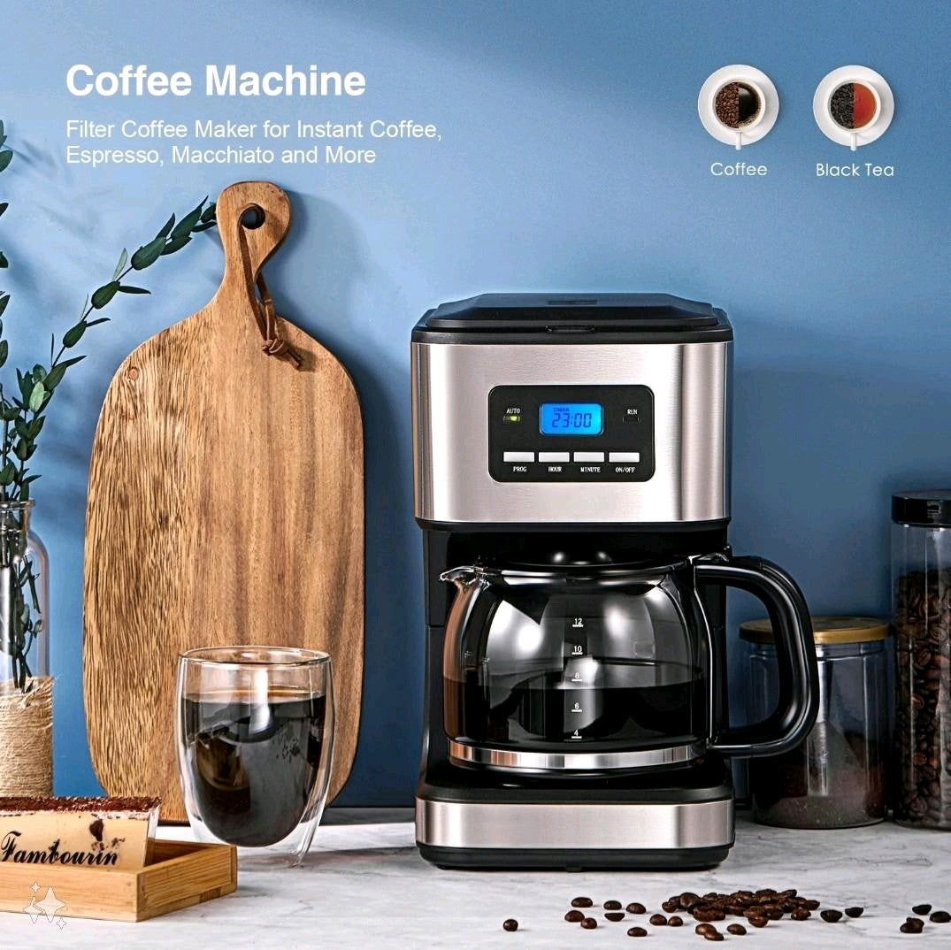 Coffee Maker, Filter Coffee Machine with Timer, 1.5L Programmable Drip Coffee Maker, 40Min Keep Warm & Anti-Drip System,