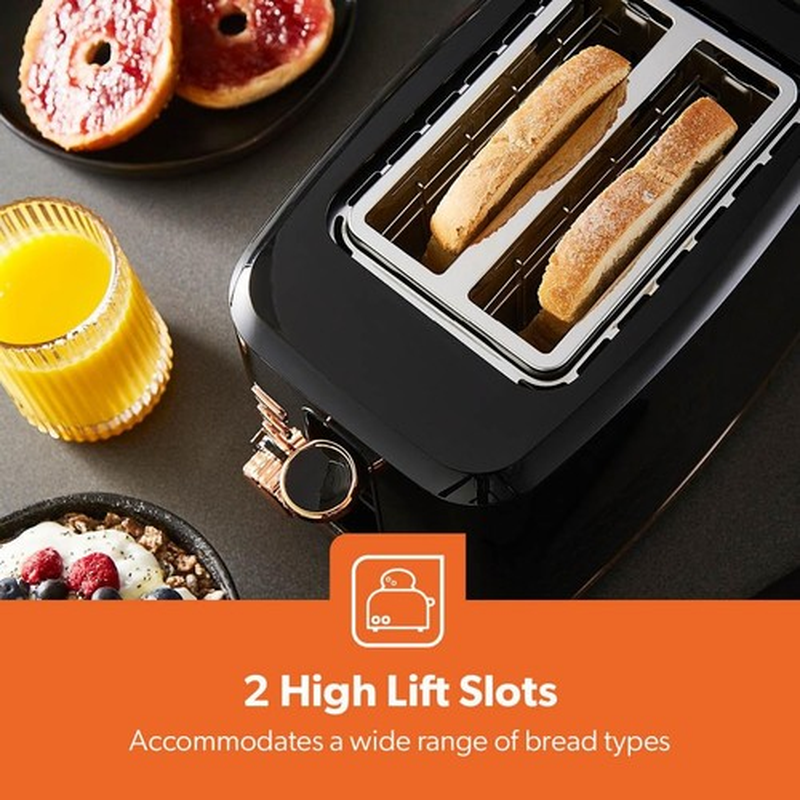2 Slice Bread Toaster 7 Browning Levels Black Aurora Collection
