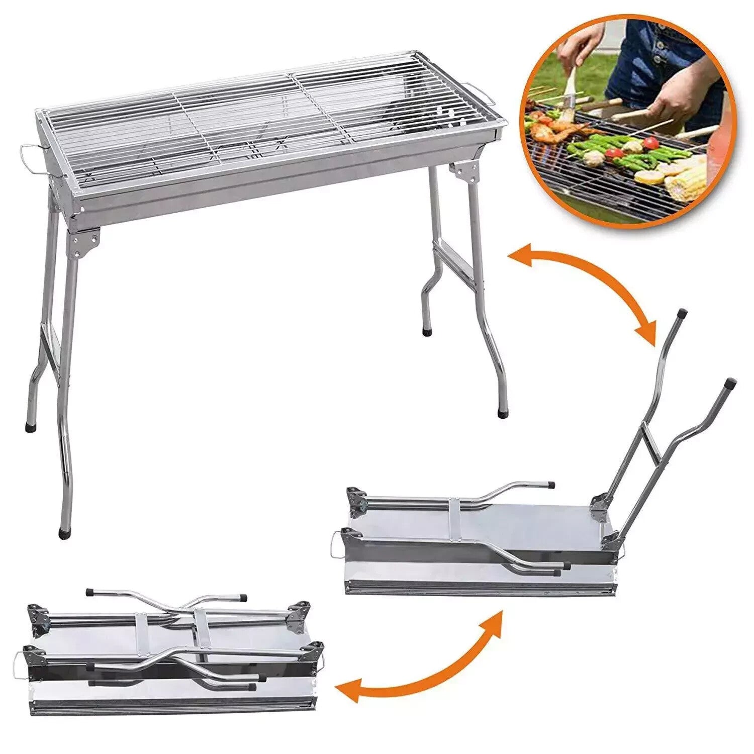 FOLDING BBQ CHARCOAL GRILL BARBECUE STOVE STAINLESS STEEL OUTDOOR CAMPING PICNIC