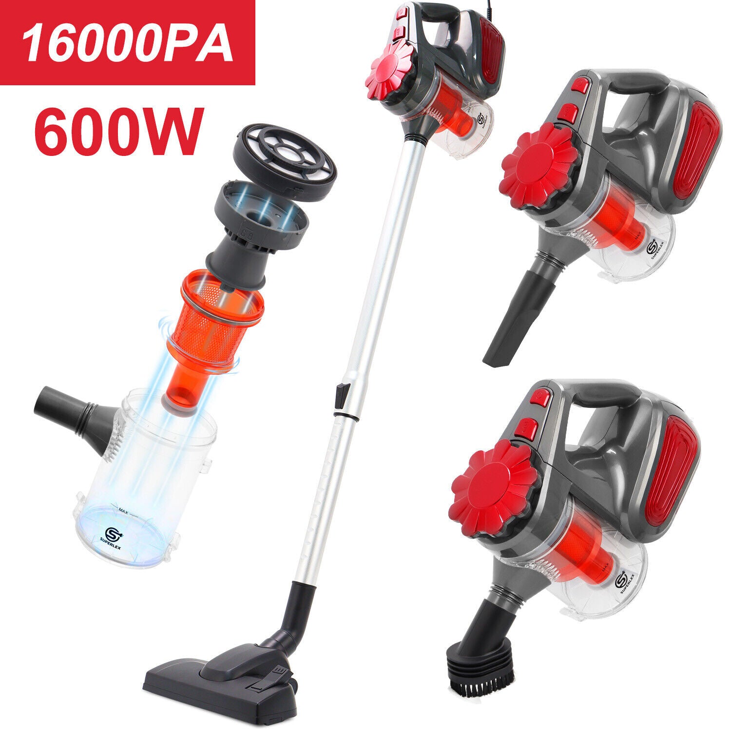 4-In-1 Bagless Vacuum Carpet Cleaner Handheld Lightweight Hoover Vac