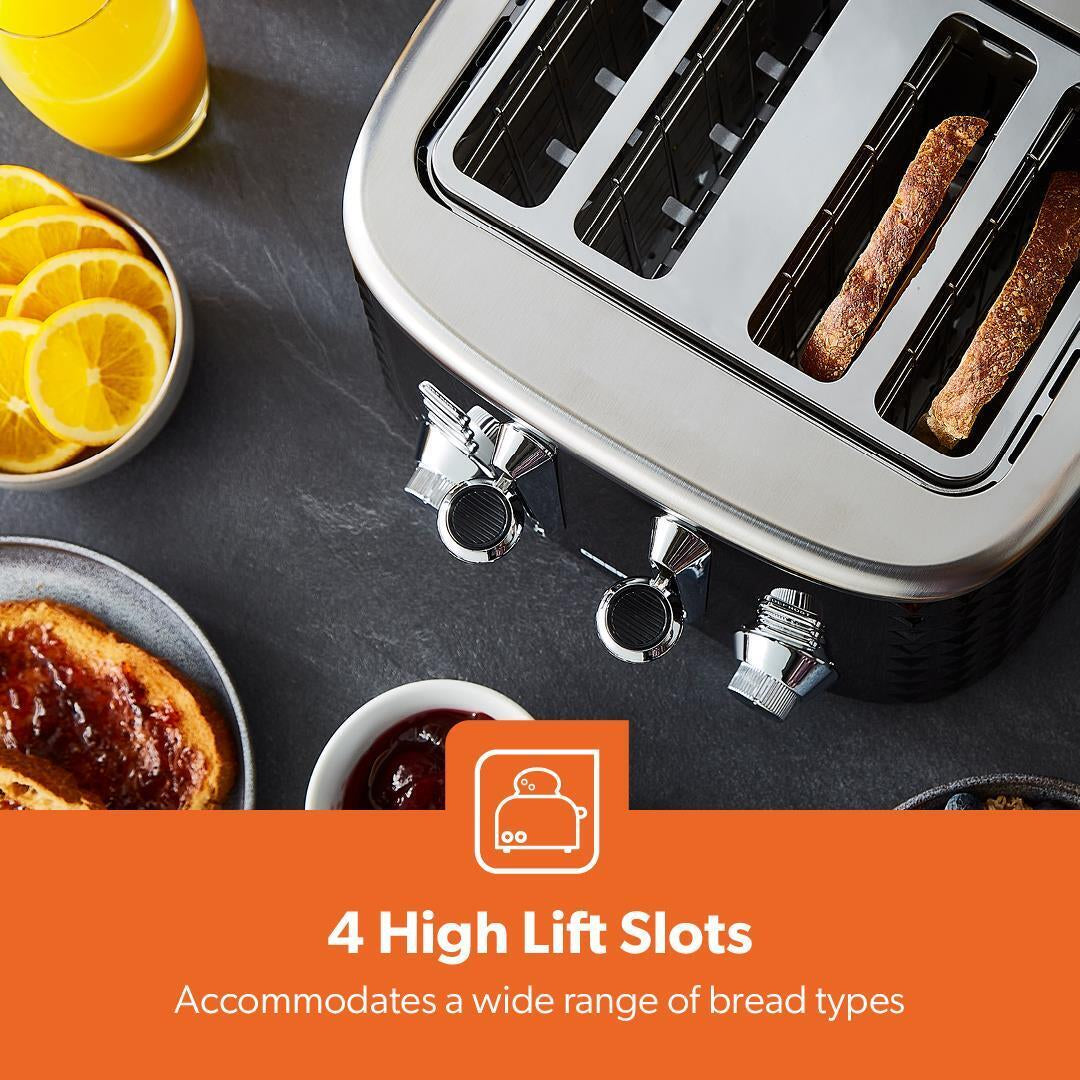 Argyle 4 Slice Bread Toaster 7 Level Browning Control Defrost Black