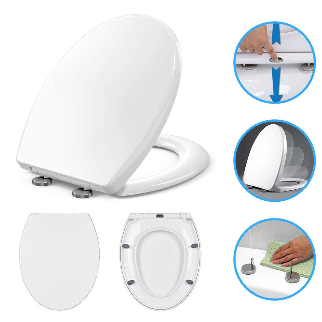 NEW LUXURY BATHROOM SLOW SOFT CLOSE WHITE TOILET SEAT SEATS WC HEAVY DUTY