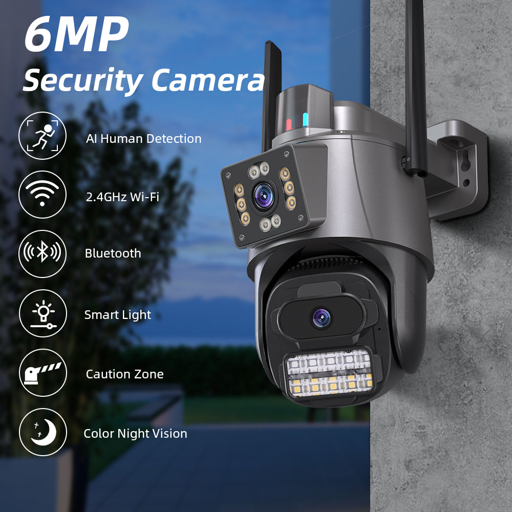 8MP Dual Len Wireless IP Camera WIFI Outdoor CCTV PTZ Smart Home Security IR Cam
