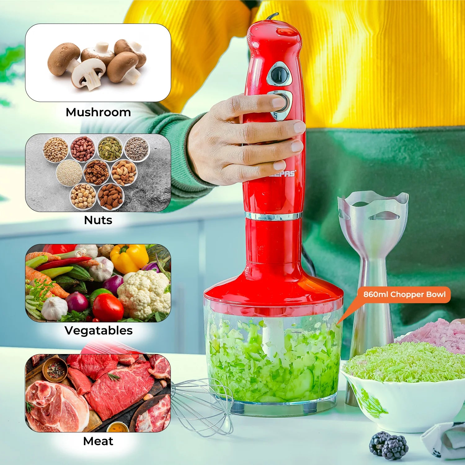3-In-1 Stick Hand Blender, Food Processor and Whisk