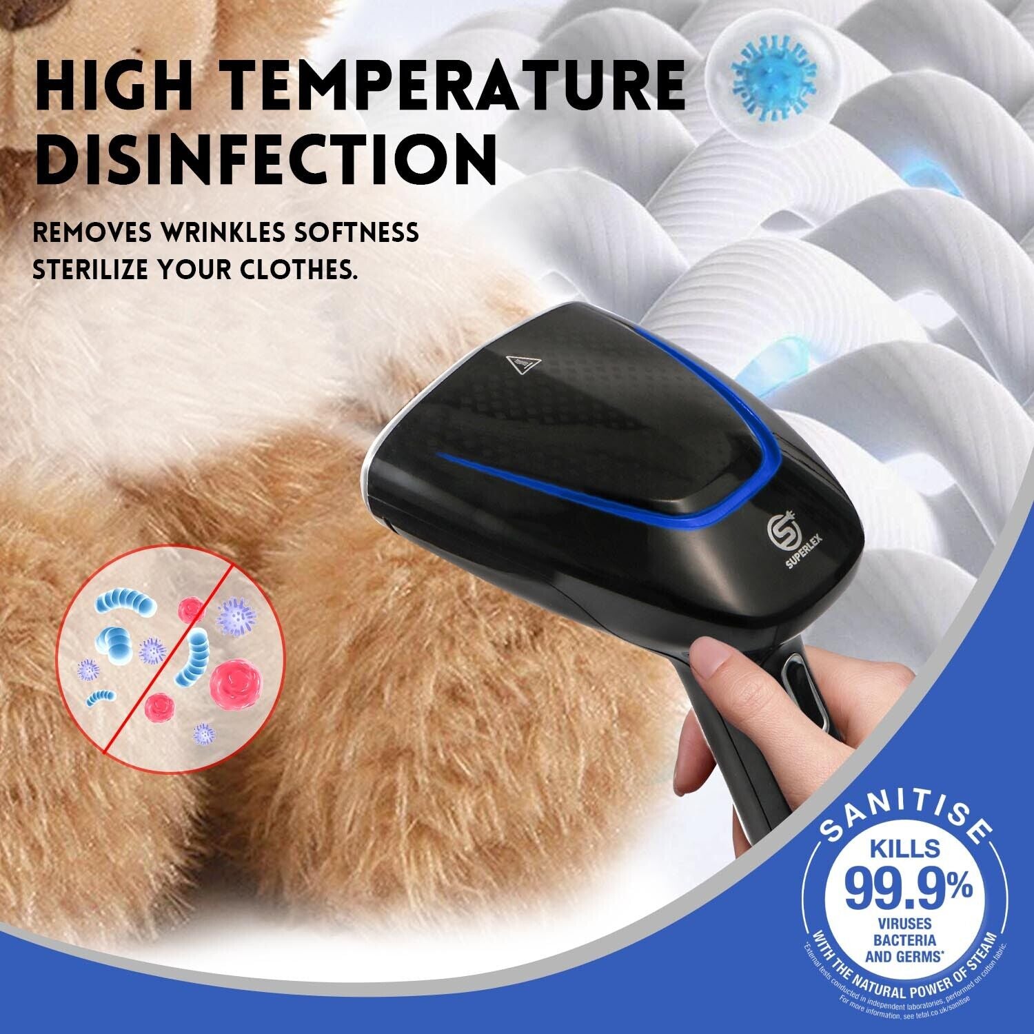 SUPERLEX Handheld Garment Clothes Steamer Portable Travel Steam Heat Iron 1700W
