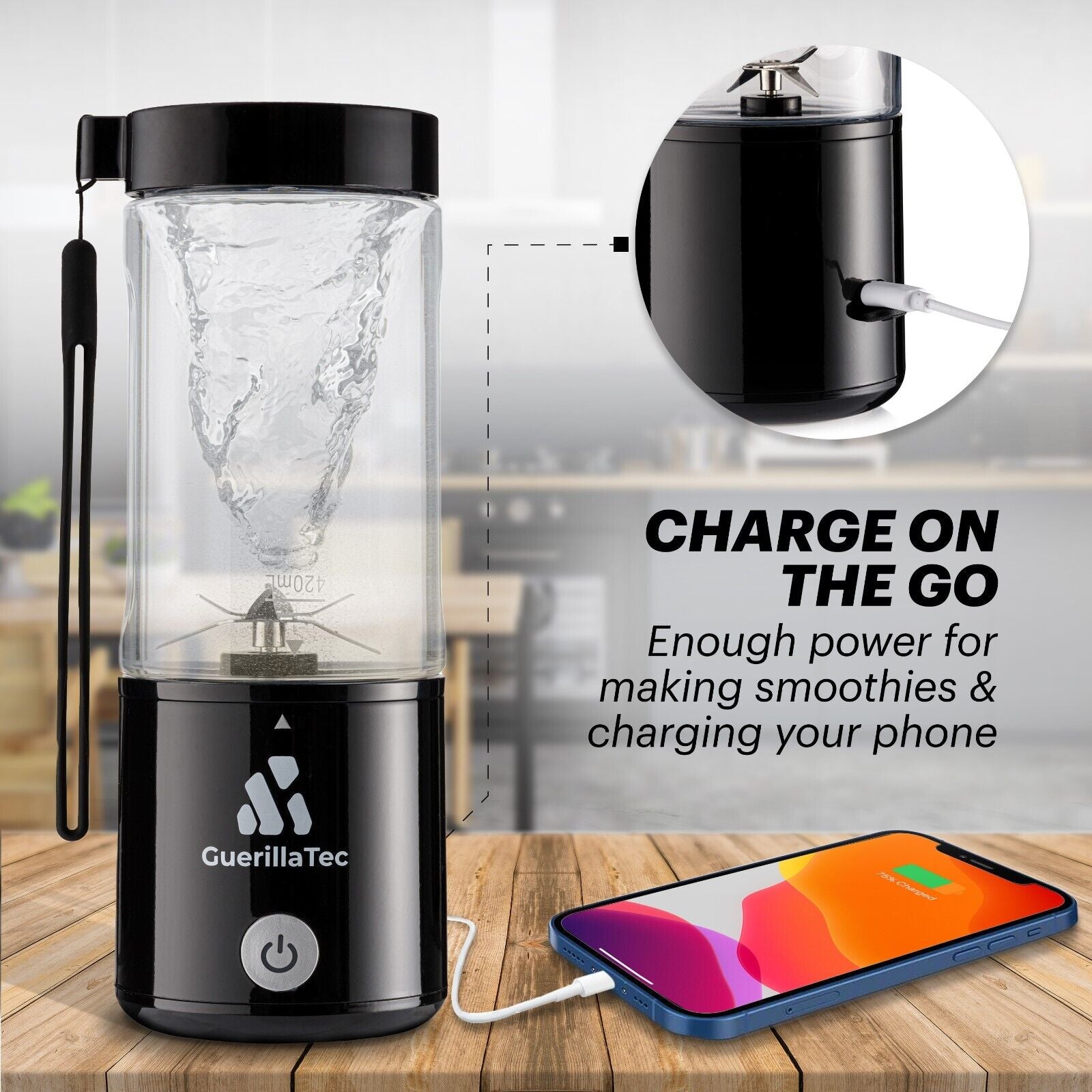 Guerillatec Portable Blender USB Rechargeable, 420Ml Mini Smoothie Maker - Gym