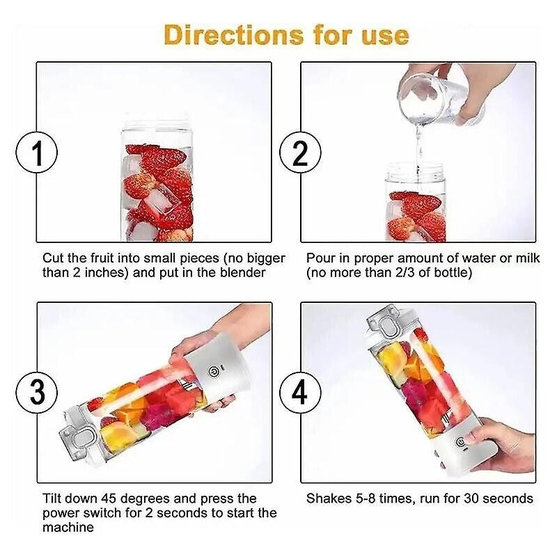 600ML Portable Mini Blender USB Rechargeable Juicer Cup Bottle Smoothie (White)