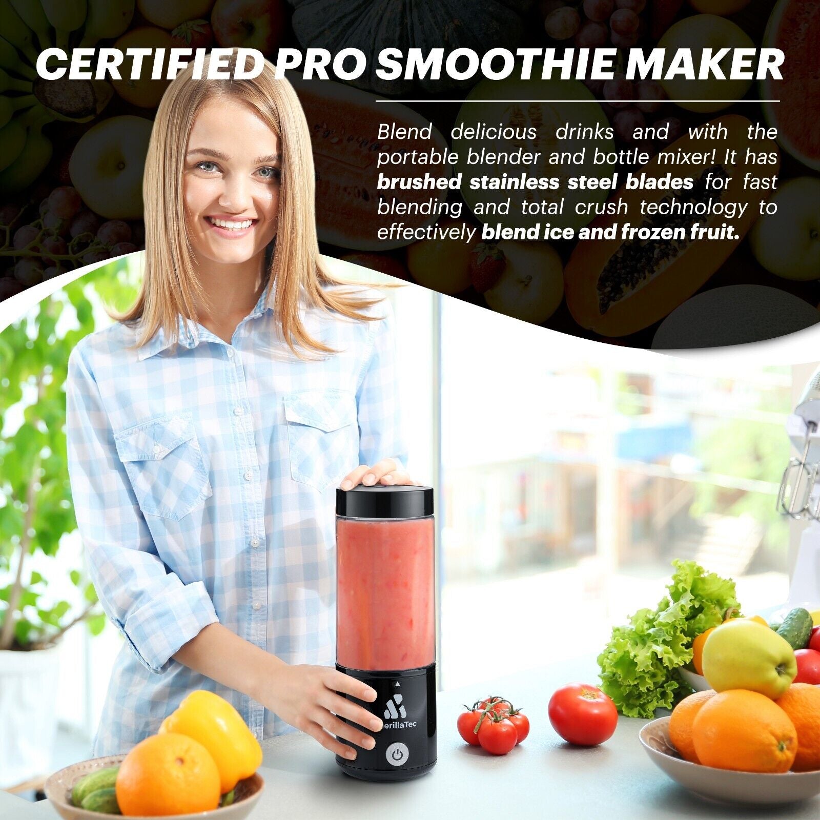 Guerillatec Portable Blender USB Rechargeable, 420Ml Mini Smoothie Maker - Gym