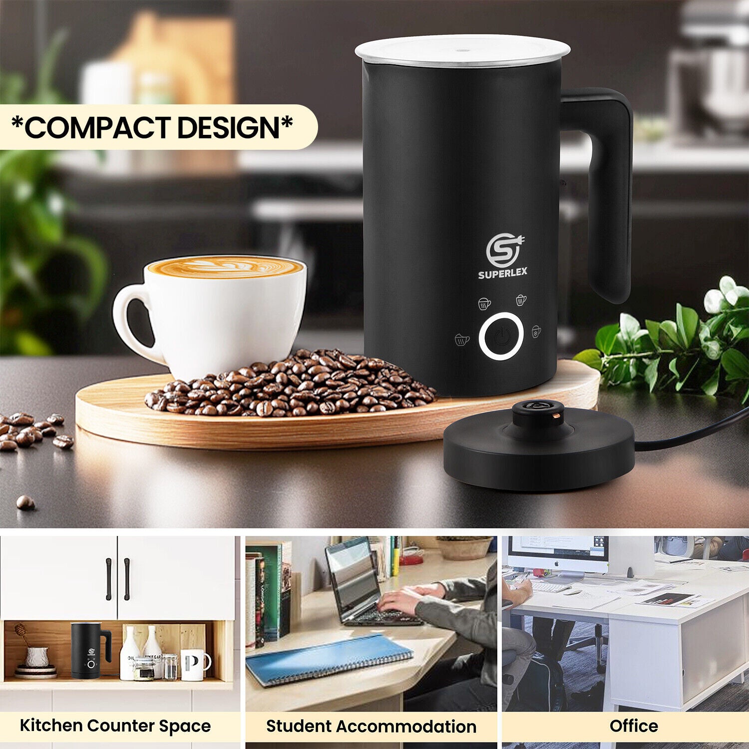 SUPERLEX Electric Milk Steamer Foaming & Coffee, Latte, Cappuccino,Hot Chocolate