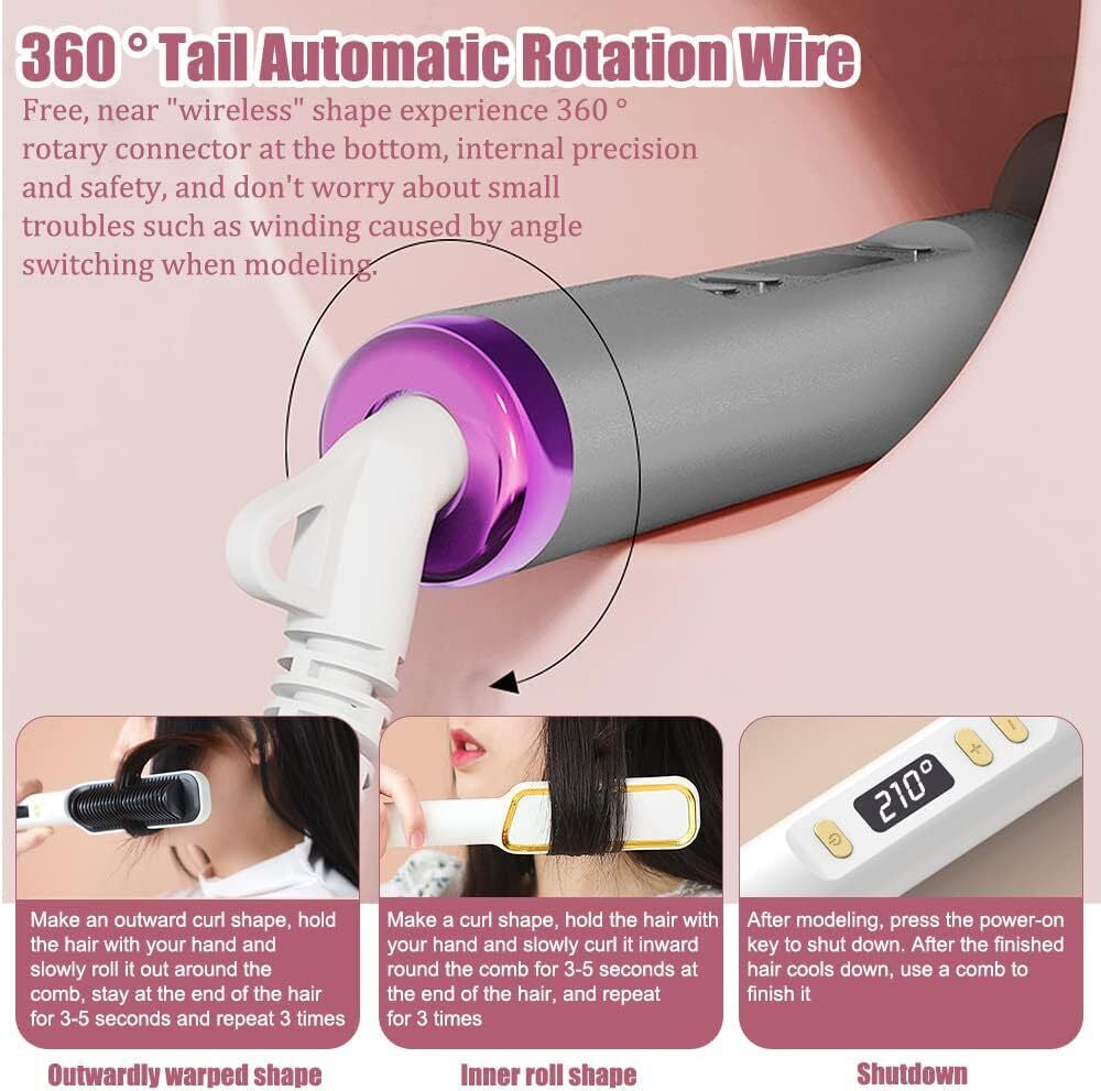 2In1 Hair Straightener Ceramic LCD Curler Salon Fast Hair Comb Style Temperature