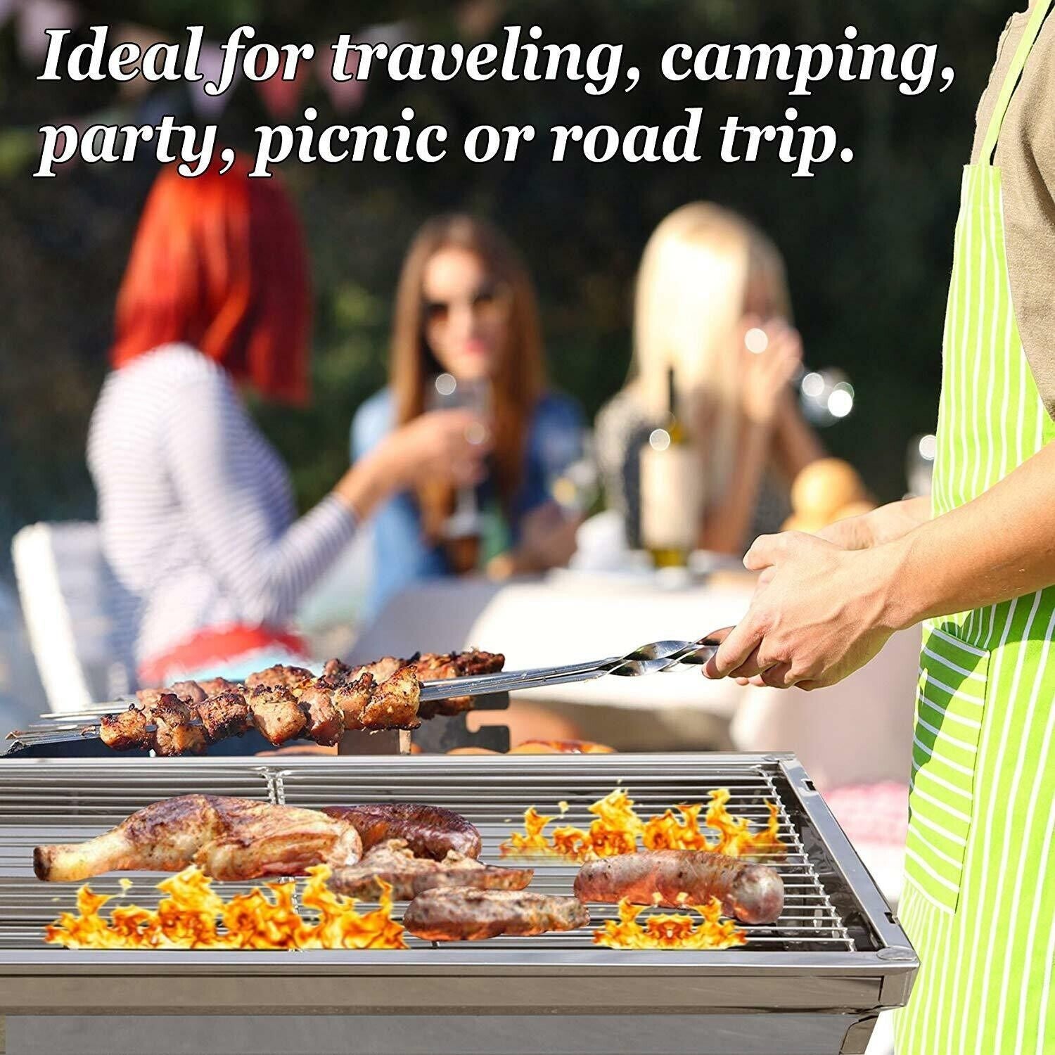 FOLDING BBQ CHARCOAL GRILL BARBECUE STOVE STAINLESS STEEL OUTDOOR CAMPING PICNIC